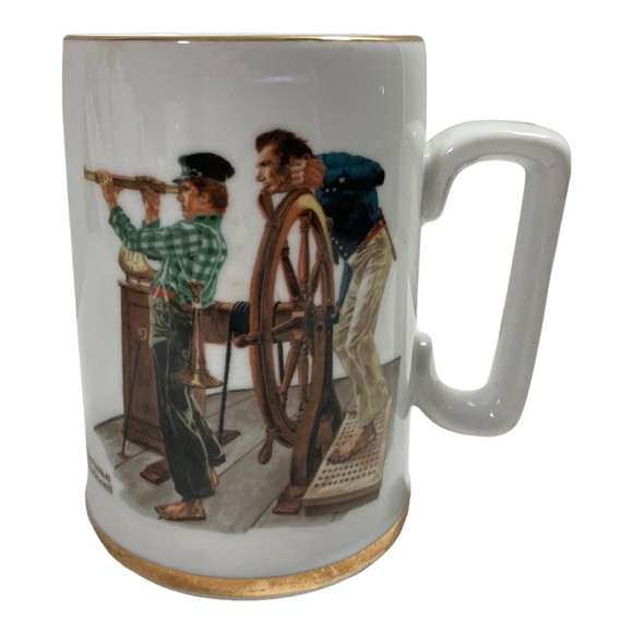 Norman Rockwell Sea Farer Large Coffee Mugs Vintage 1985 Set of 3 - Picture 3 of 9